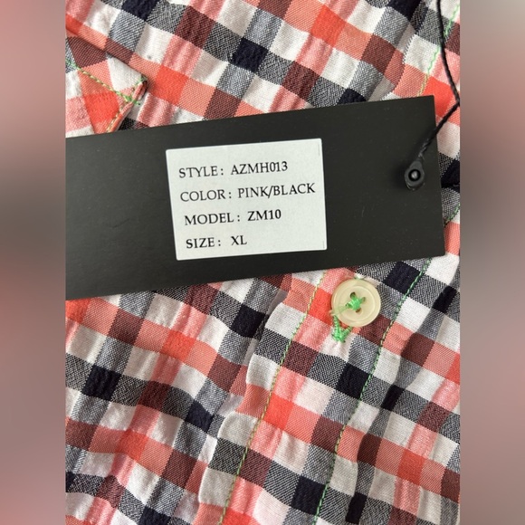 Arnold Zimberg NWT gingham cotton blend button up shirt size XL - Picture 6 of 14